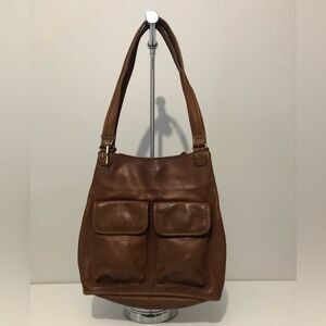 Vintage Fossil Brown Leather Boho Double Strap Shoulder Bag With Front Pockets